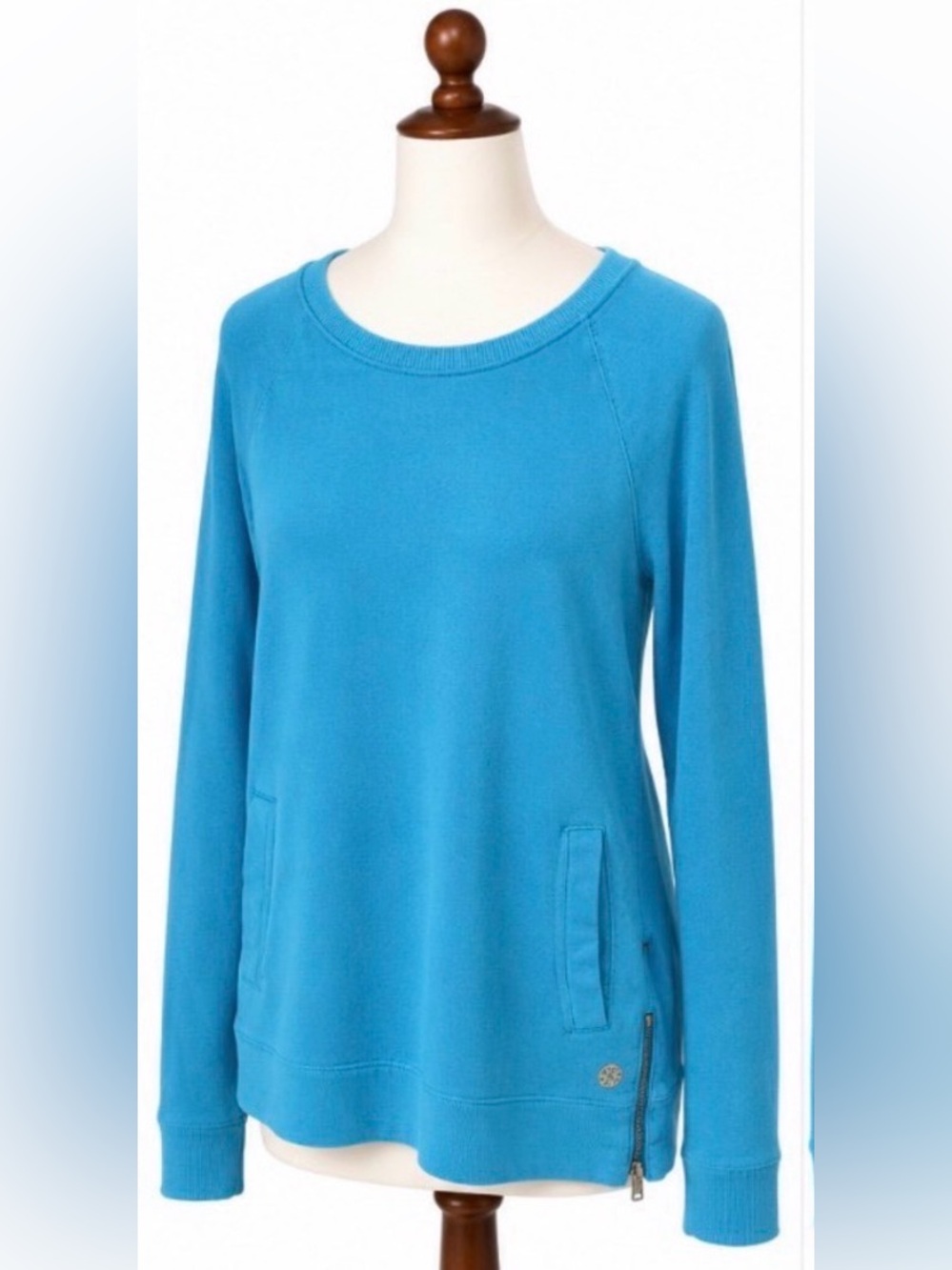 Lilly Pulitzer Luxletic Blue Pullover Sweatshirt Large Side Zip Pockets